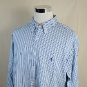 Polo Ralph Lauren XL Classic Fit Button Down Blue Striped 100% Cotton Mens